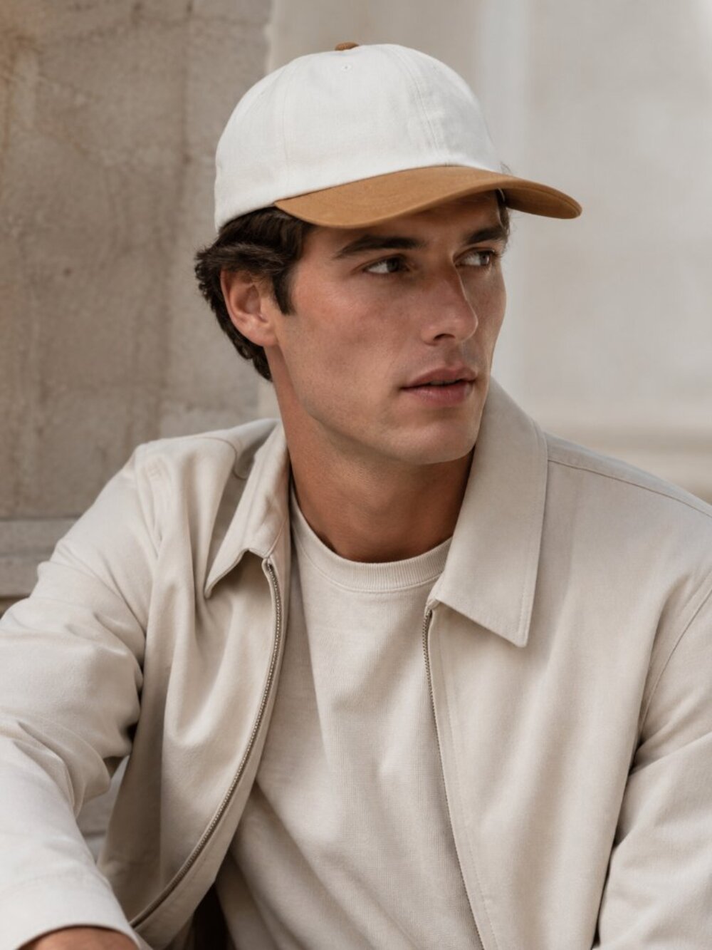 Cream Tan Two Tone Cotton Cap Minimalist Preppy Adjustable KP Caps